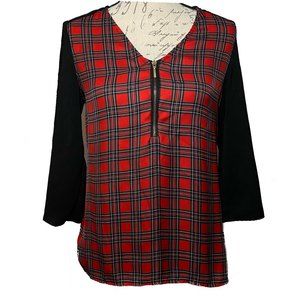 Express V-neck Checkered 3/4 Sleeves Size S/P Red Black